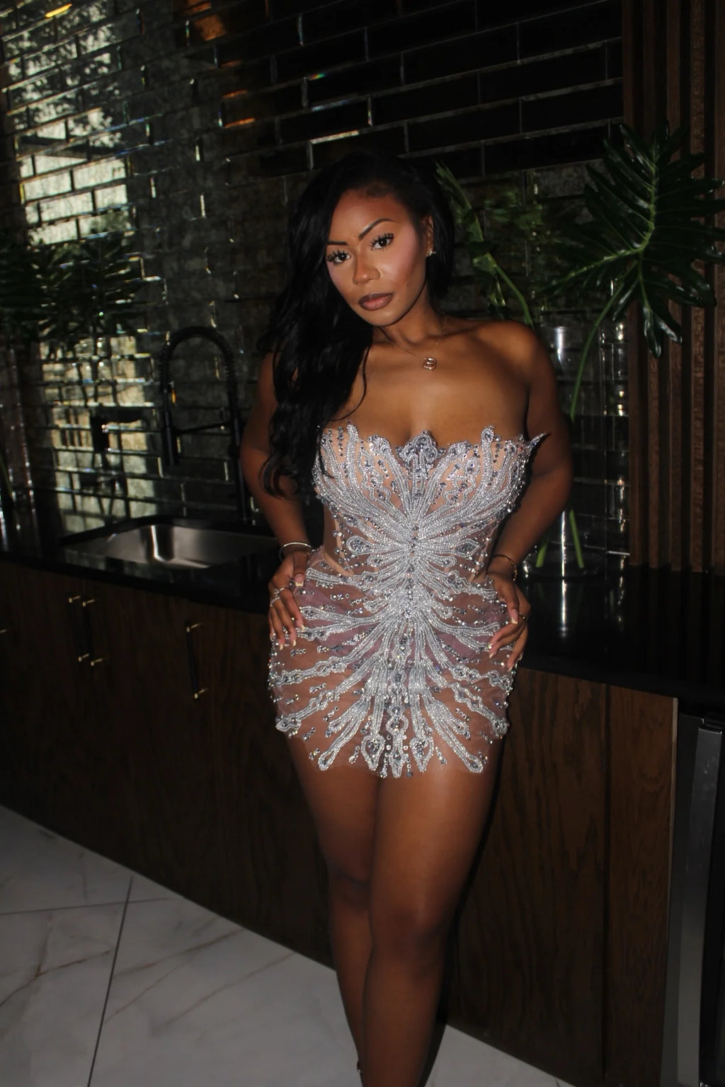 Glam Life Crystal Mesh Dress