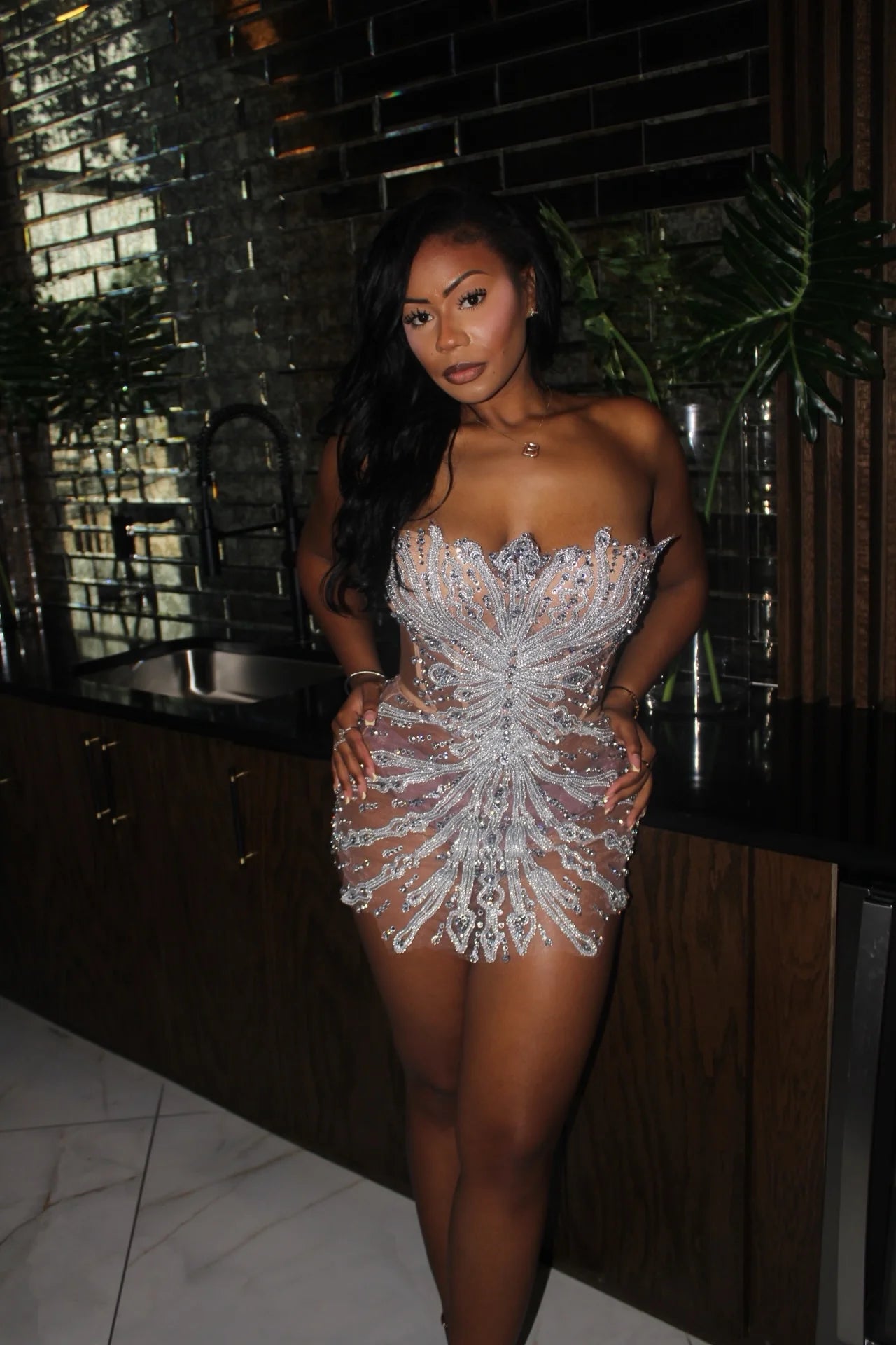 Glam Life Crystal Mesh Dress