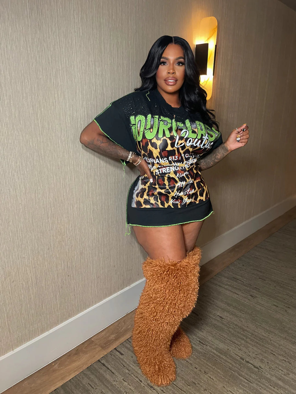 Luxe Mongolian| Thigh High Boots Carmel